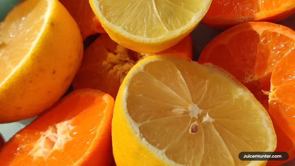 Electric citrus juicer making fresh orange juice