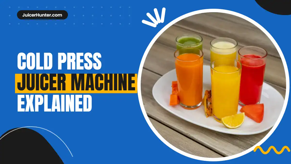 Cold press juicer machine with bottles of fresh cold pressed juice