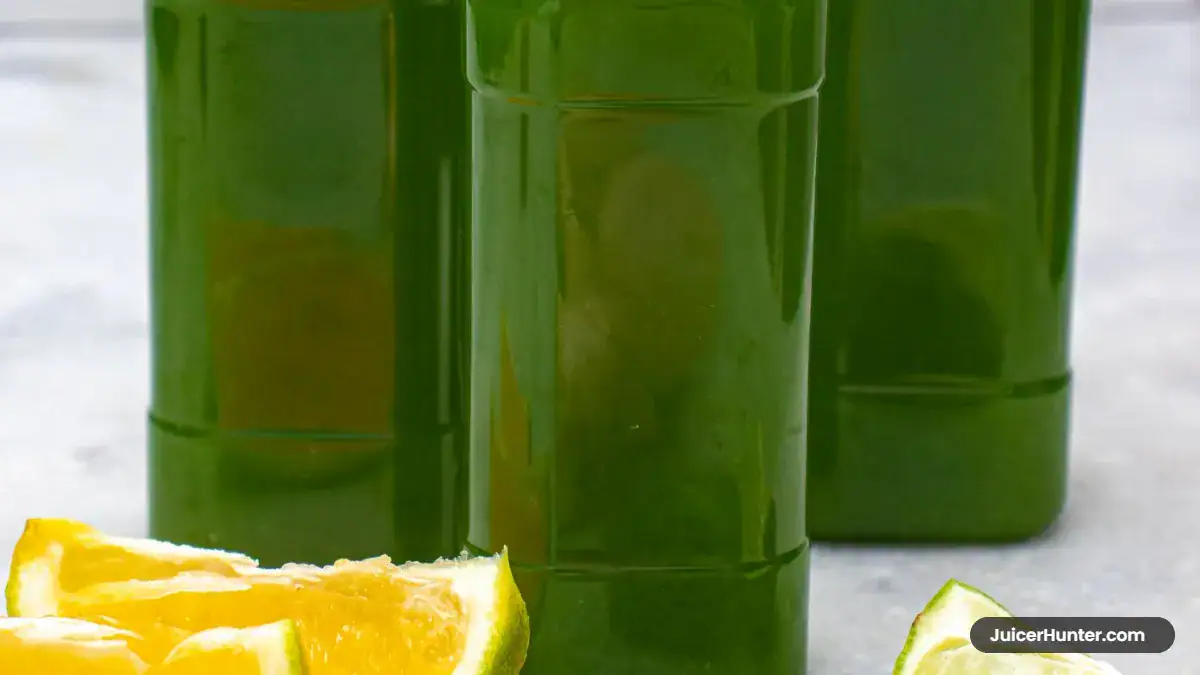 Bottled cold pressed green juice with fresh vegetables