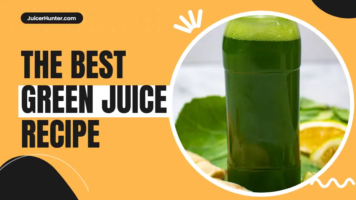 Glass of green juice recipe with kale, green apple, cucumber, lime and ginger