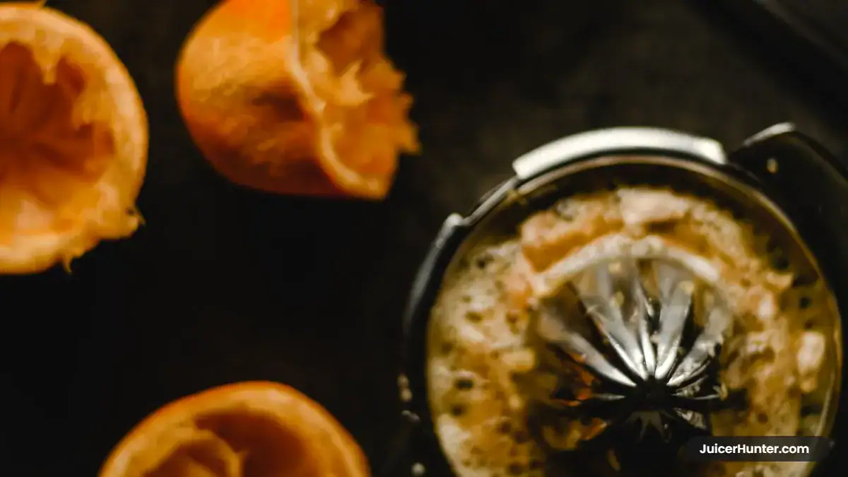Orange halves on a citrus juicer cone