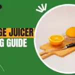 Orange juicer with fresh oranges and a glass of orange juice