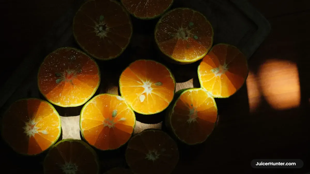 Fresh oranges cut in half ready for an orange juicer